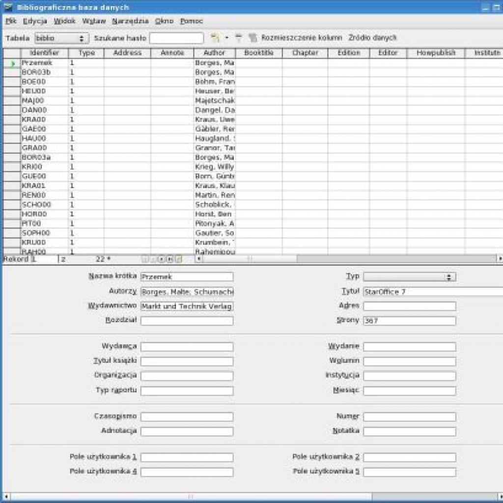 Bibliograficzna baza danych w OpenOffice